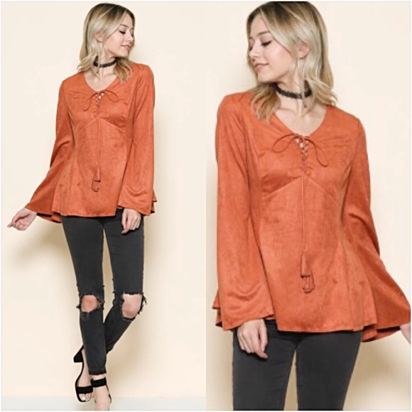 ‼️SALE Beautiful Boho Suede BellSleeve Top S - Picture 3 of 5